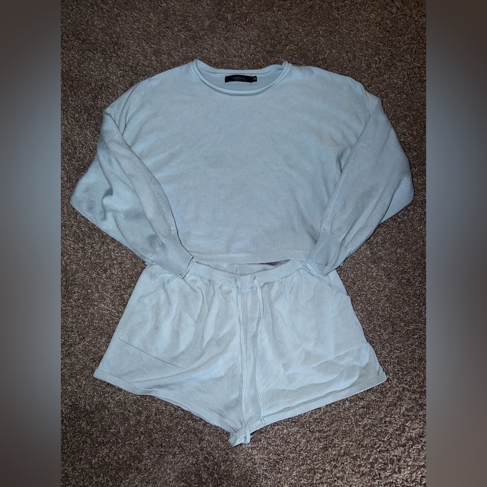 Cozy Women's Two-Piece Lounge Set - Light Blue